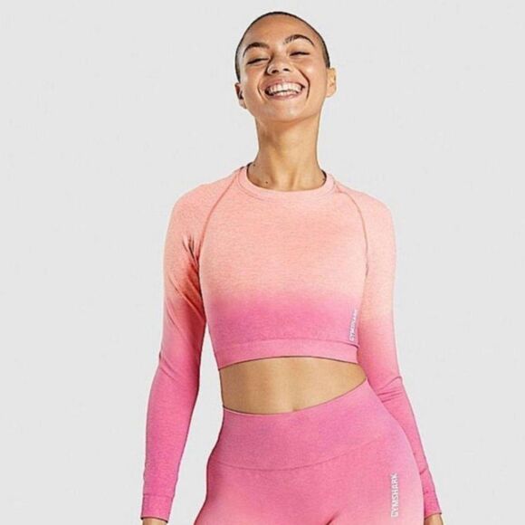 Gymshark Tops - Gymshark Women's Pink Long Sleeve Crop Top Size Small
